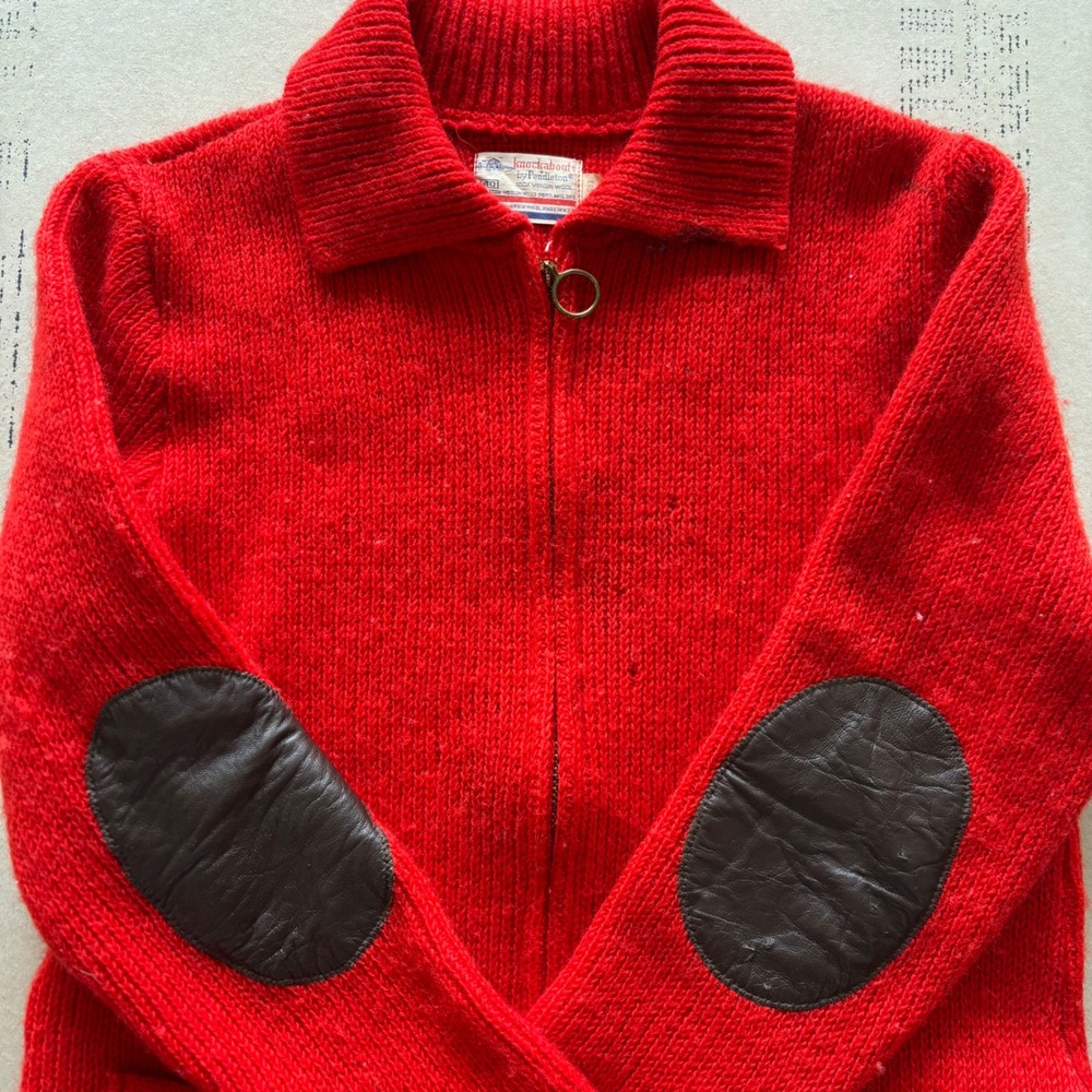 Vintage 60s Pendleton Knockabouts Red Wool Zip Sweater Sweater‎